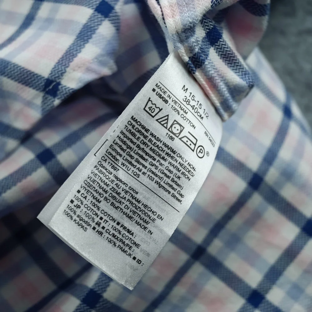 Banana Republic Shirt Mens Medium Camden Fit Pink Blue Plaid Long Sleeve Button